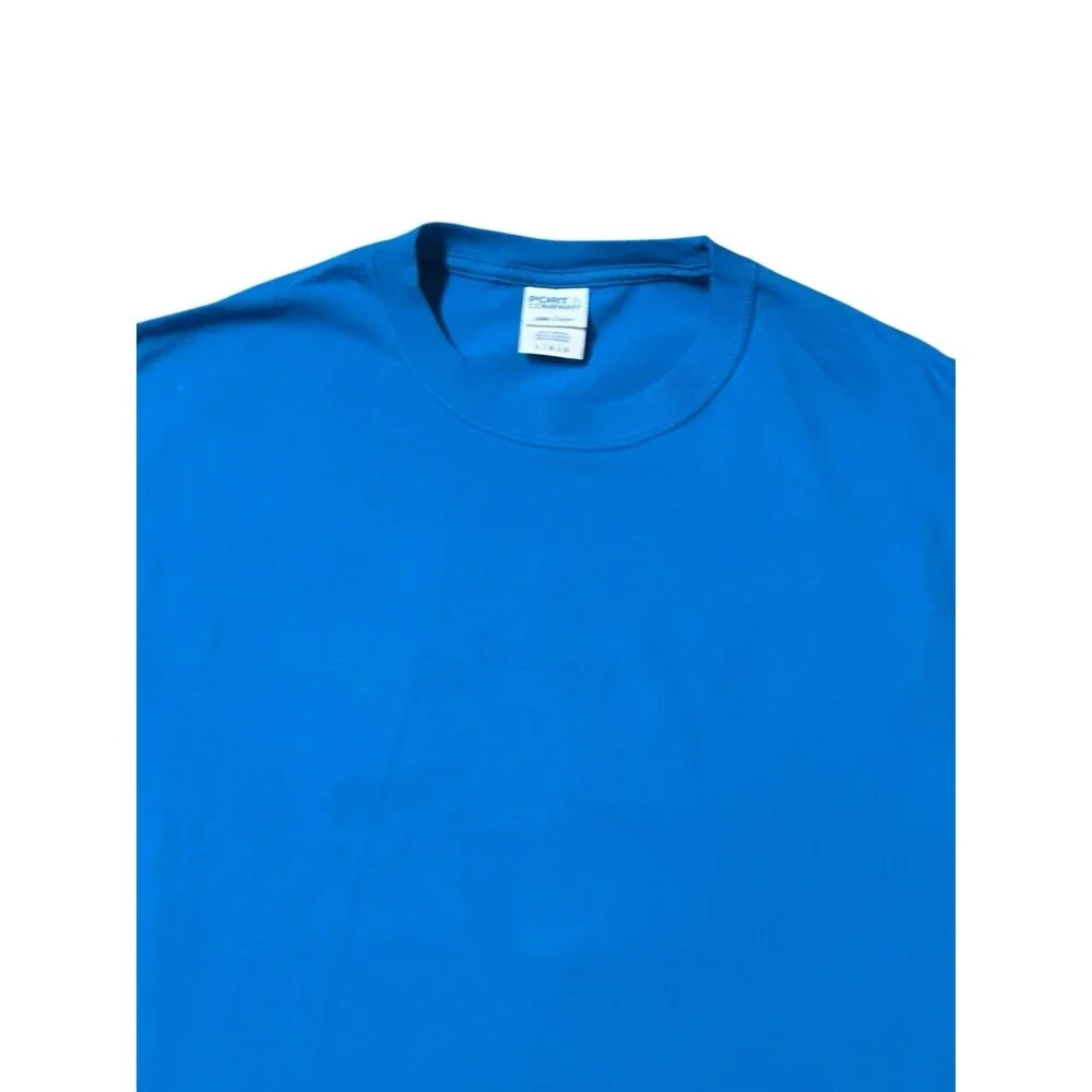 Trader Joes T-shirt L torquoise blue grocery store employee crew market